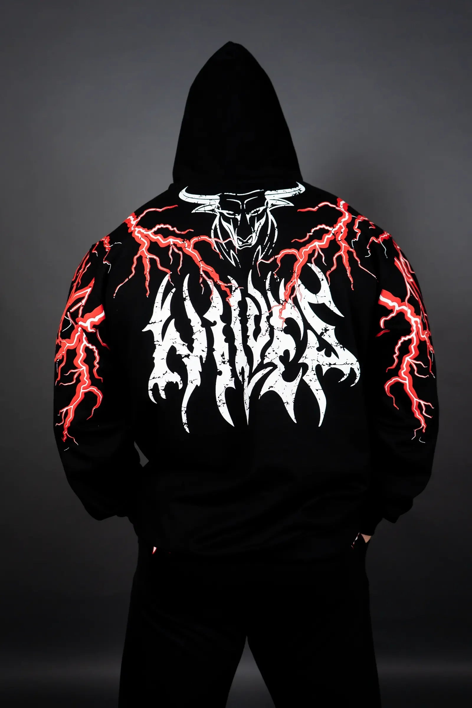 THUNDER STORM HOODIE (BLACK RED) - Main Image