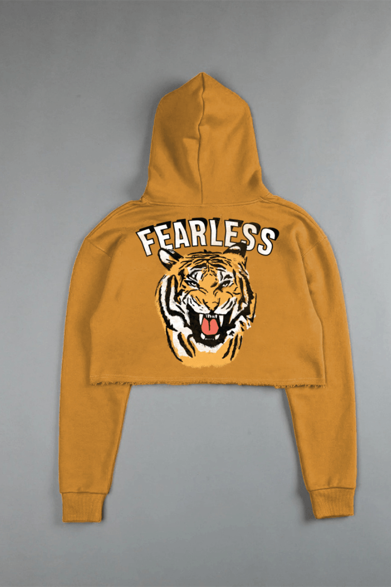 FEARLESS ROAR CROPPED HOODIE IN MUSTARD