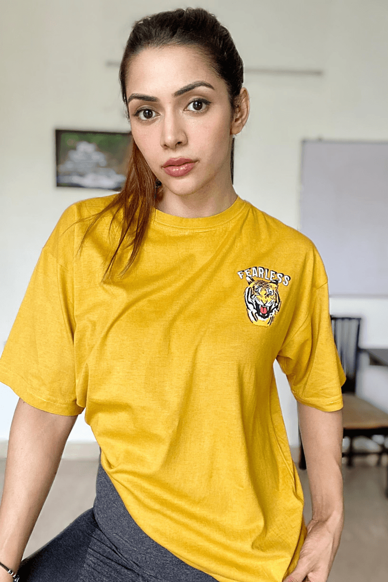 Fearless Roar Oversized T-shirt (Mustard) - THEWILDVERVE