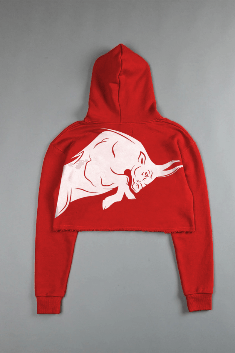 Signature White Bull (CROPPED) HOODIE IN RED - THEWILDVERVE