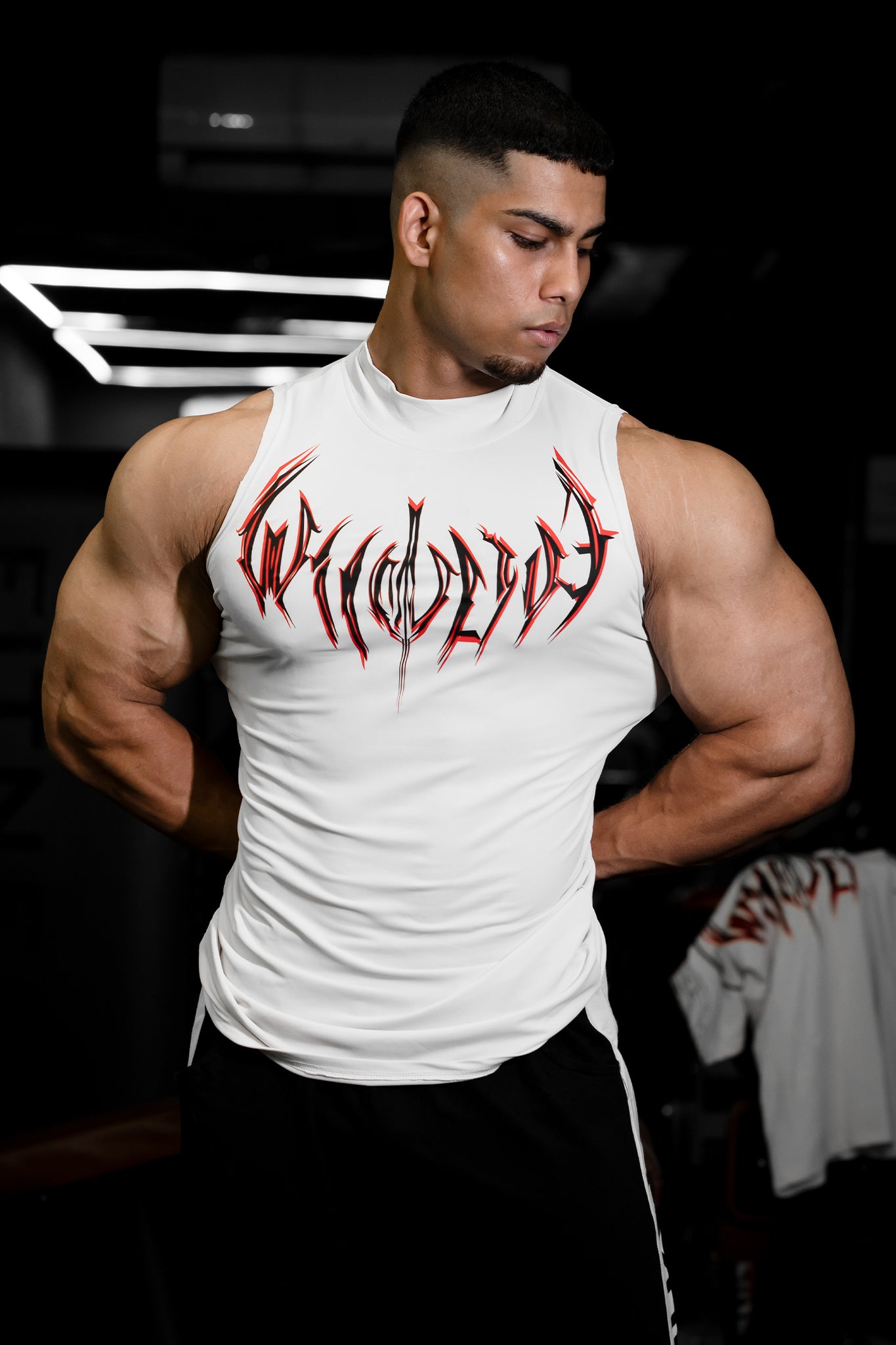 NIGHT WALKER ELITE COMPRESSION FIRE RED PRINT TANK (CELESTIAL WHITE)