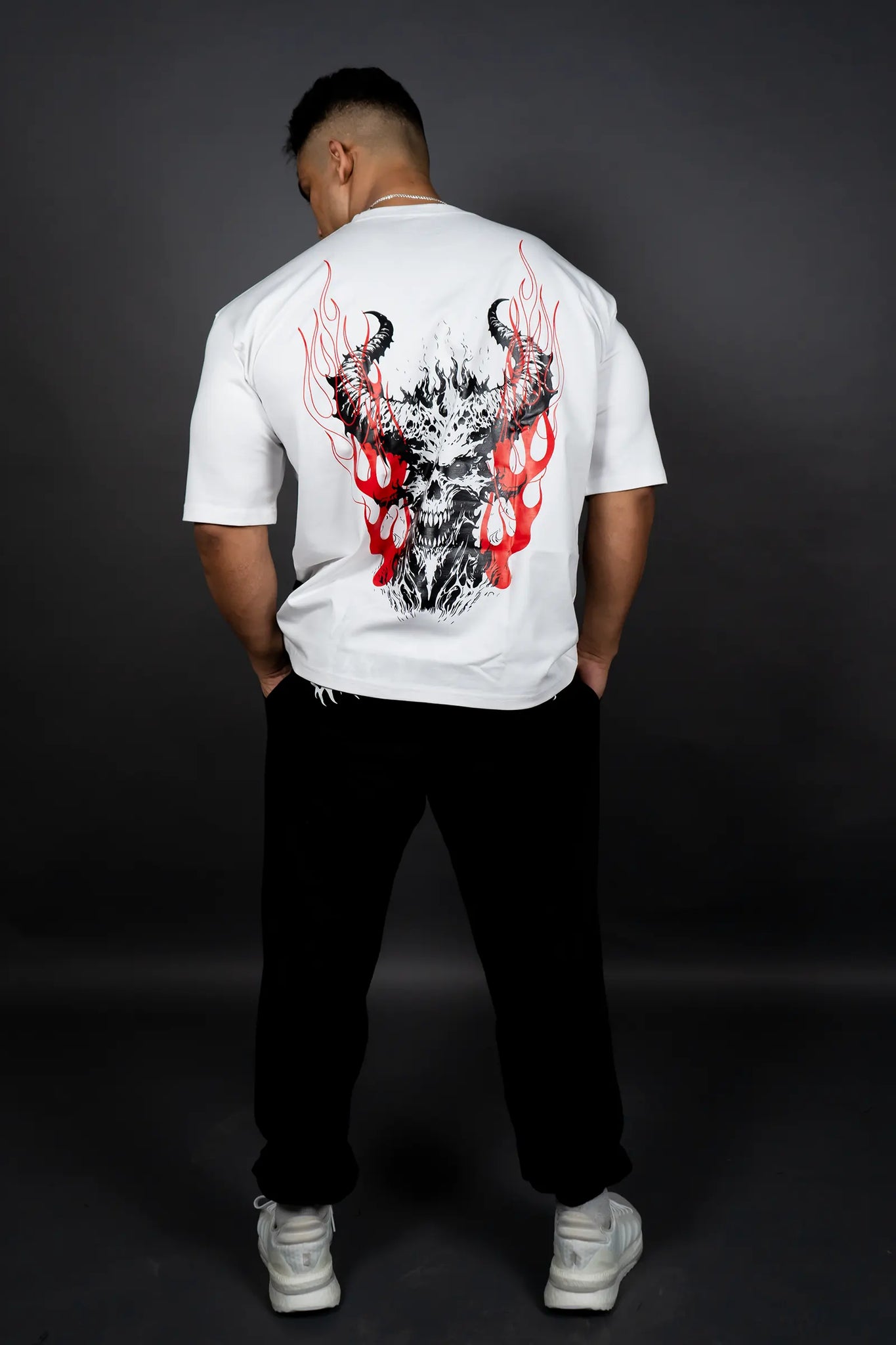 HELL FIRE SKULL OVERSIZED T-SHIRT (WHITE)