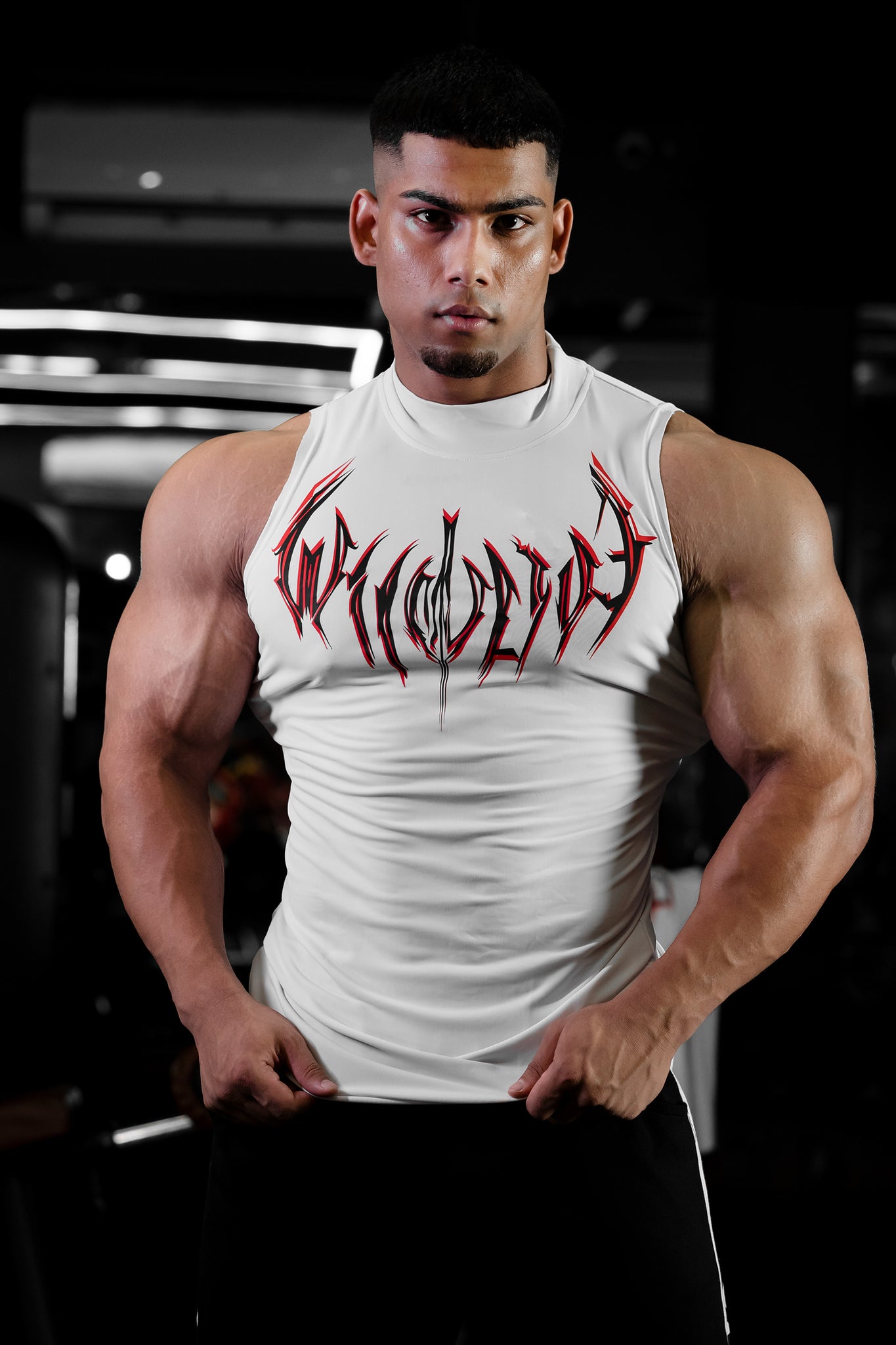 NIGHT WALKER ELITE COMPRESSION FIRE RED PRINT TANK (CELESTIAL WHITE)