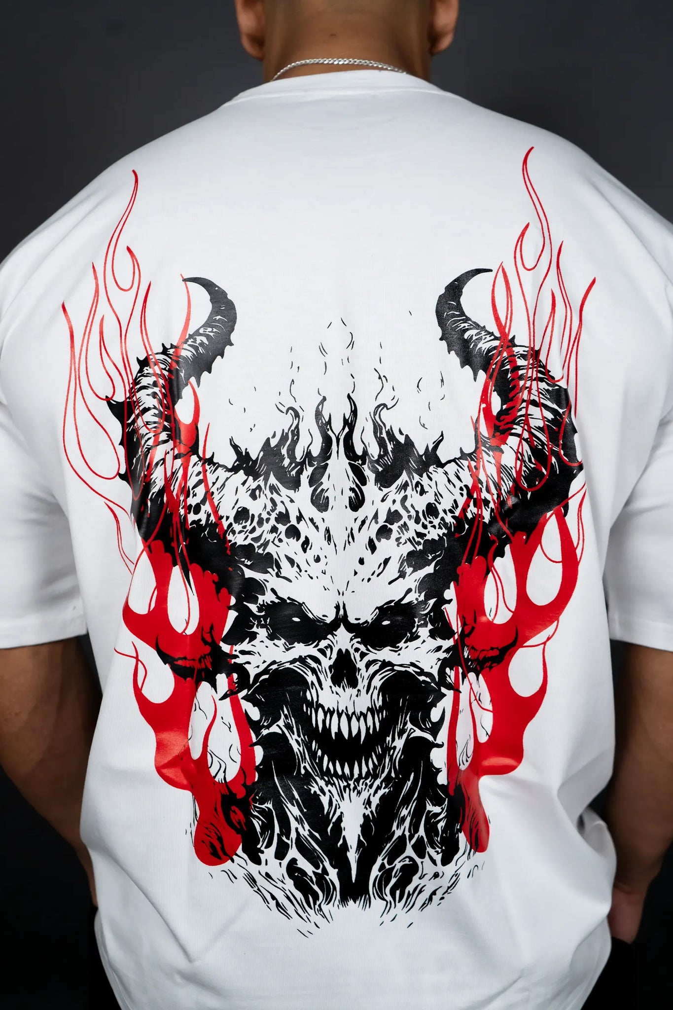 HELL FIRE SKULL OVERSIZED T-SHIRT (WHITE)