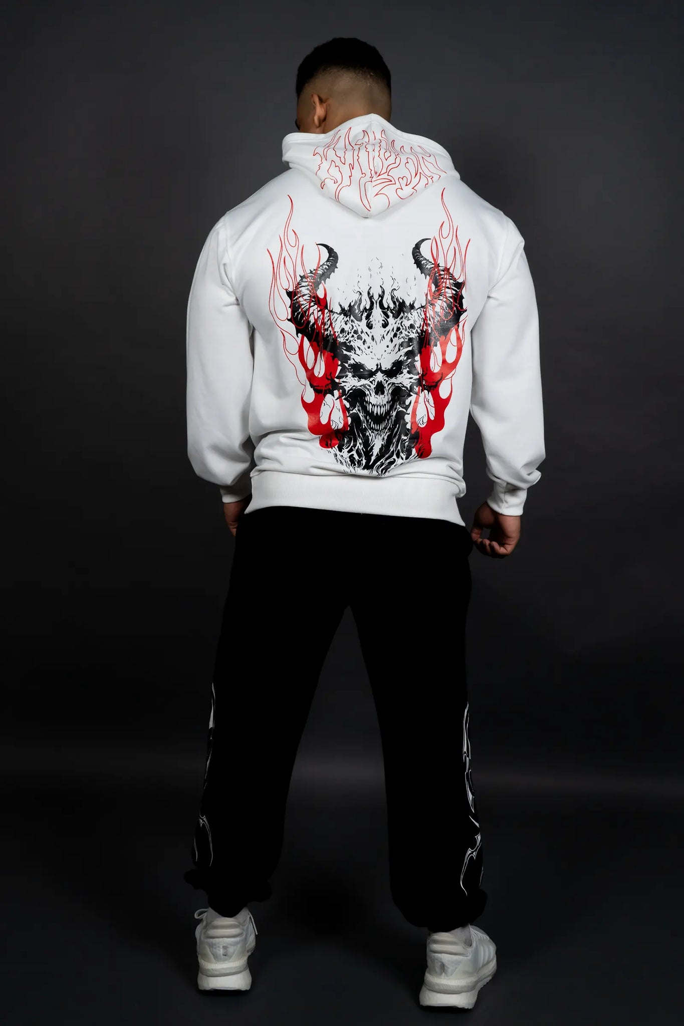 HELL FIRE SKULL HOODIE (OFF WHITE)