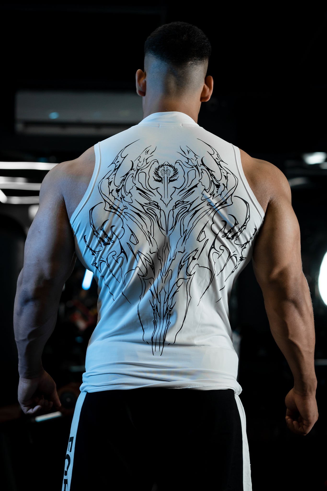 NIGHT WALKER ELITE COMPRESSION FIRE RED PRINT TANK (CELESTIAL WHITE)