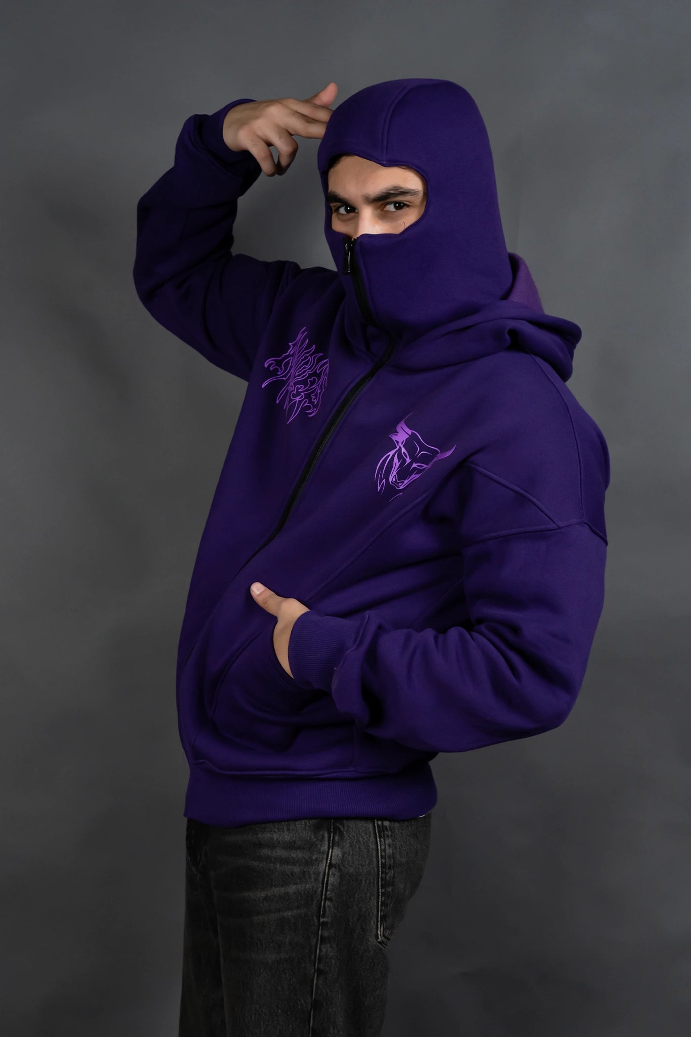 GHOST WARRIOR ZIPPER HOODIE (PURPLE)