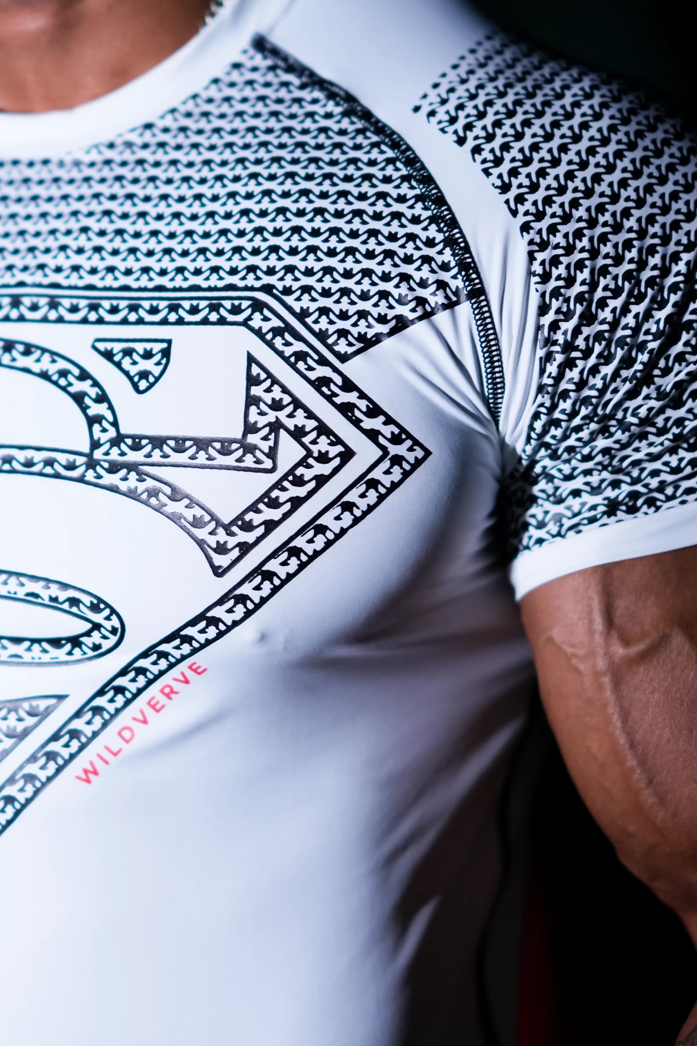 SHADOW SUPERMAN WHITE COMPRESSION TEE – (BLACK PRINT)