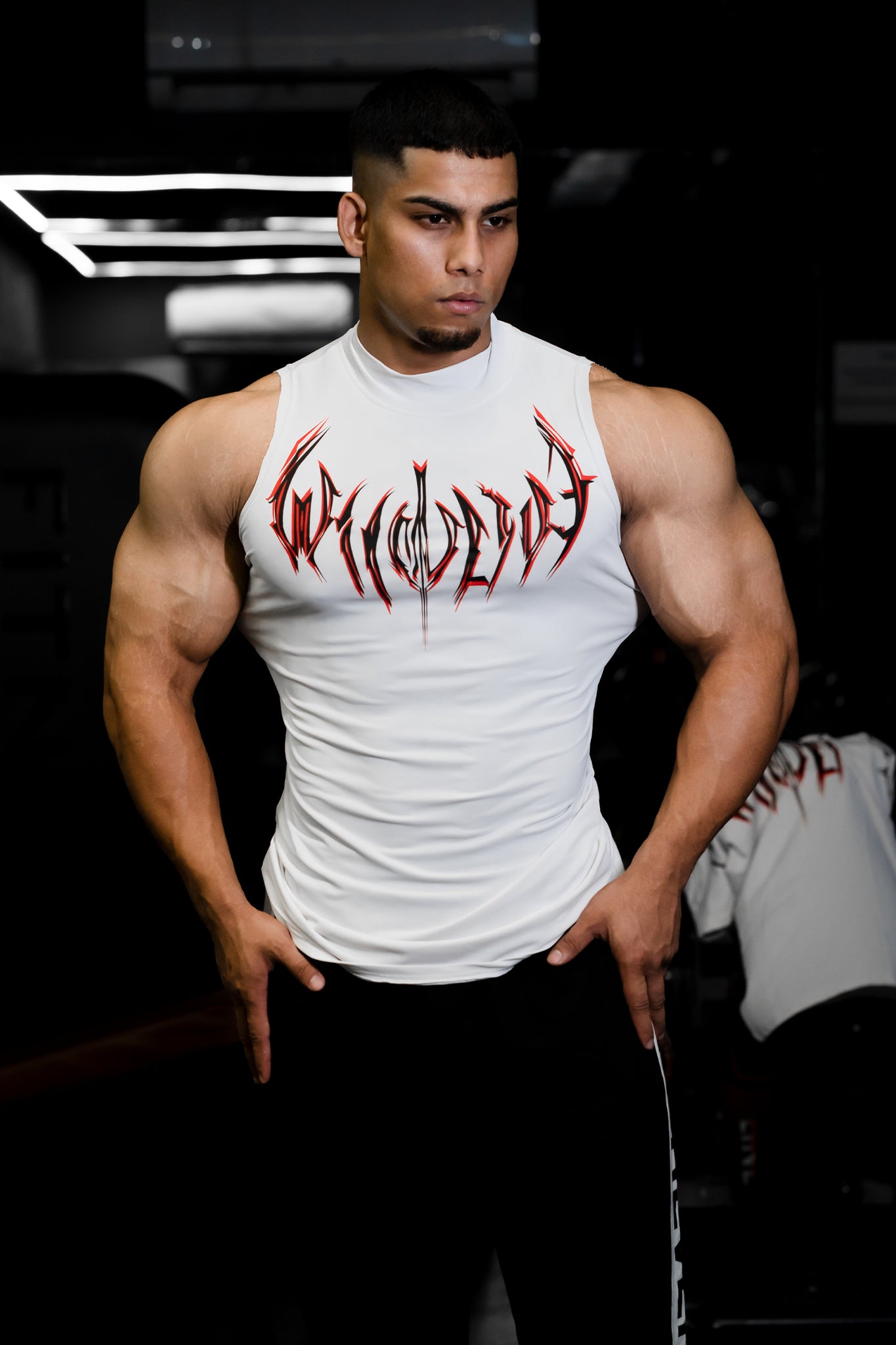 NIGHT WALKER ELITE COMPRESSION FIRE RED PRINT TANK (CELESTIAL WHITE) - THEWILDVERVE