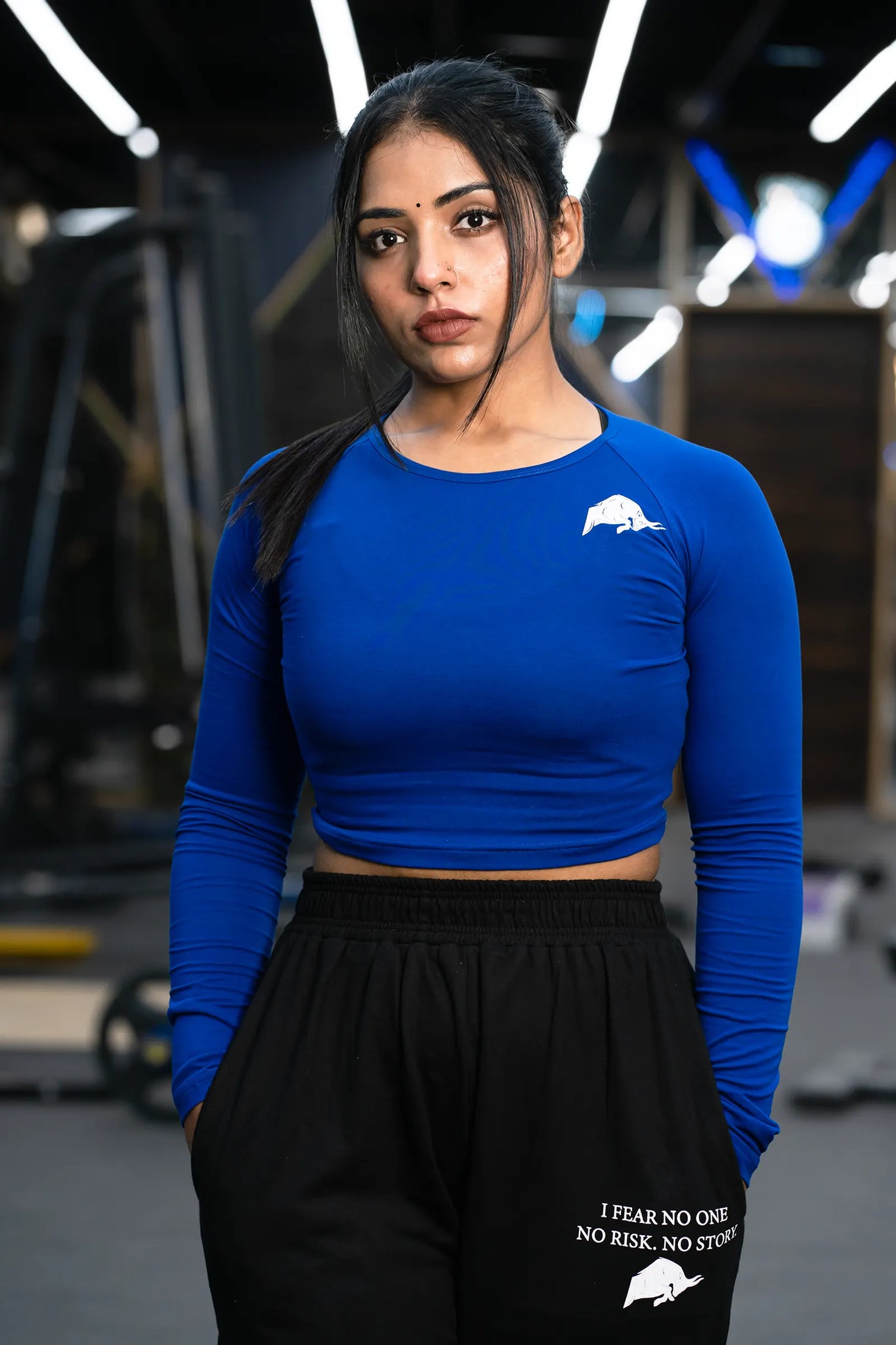 WILD VERVE LIFTING LONG SLEEVE CROP TOP (ROYAL BLUE) - THEWILDVERVE