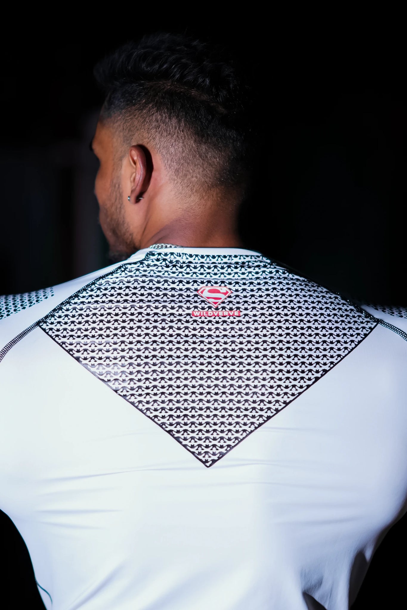 SHADOW SUPERMAN WHITE COMPRESSION TEE – (BLACK PRINT)