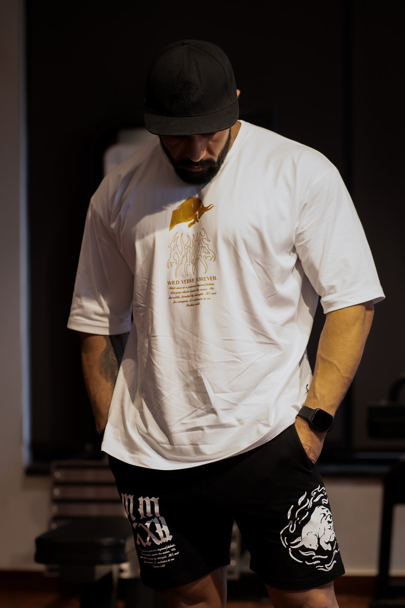 WILDS FLAME "PREMIUM" OVERSIZED T-SHIRT IN WHITE (GOLD PRINT)