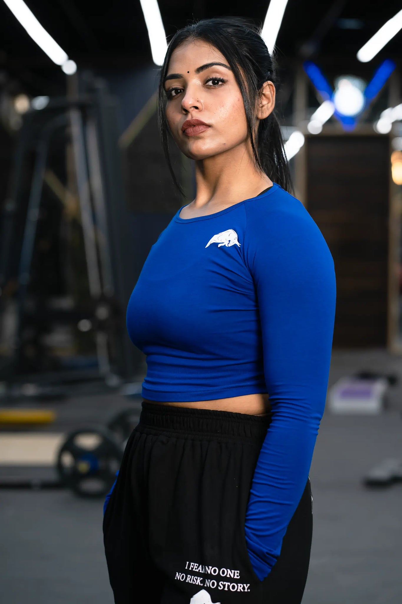 WILD VERVE LIFTING LONG SLEEVE CROP TOP (ROYAL BLUE) - THEWILDVERVE