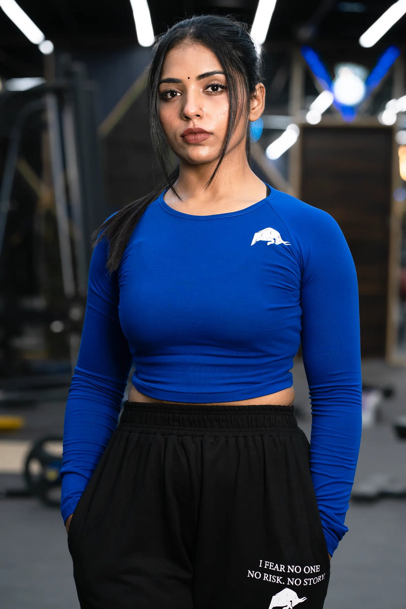 WILD VERVE LIFTING LONG SLEEVE CROP TOP (ROYAL BLUE) - THEWILDVERVE