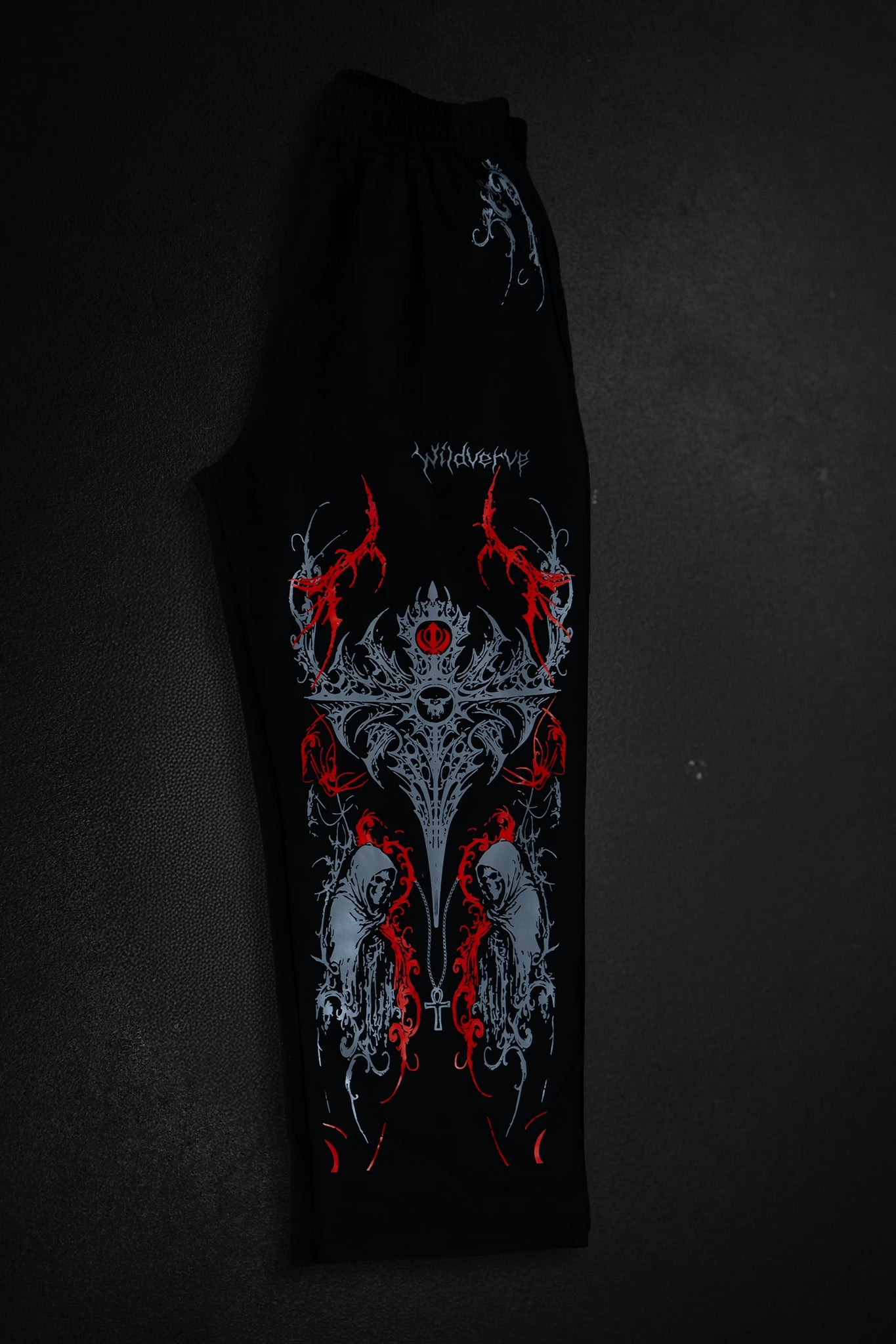 WILDVERVE NIGHT REIGN SWEATPANTS (BLACK RED)