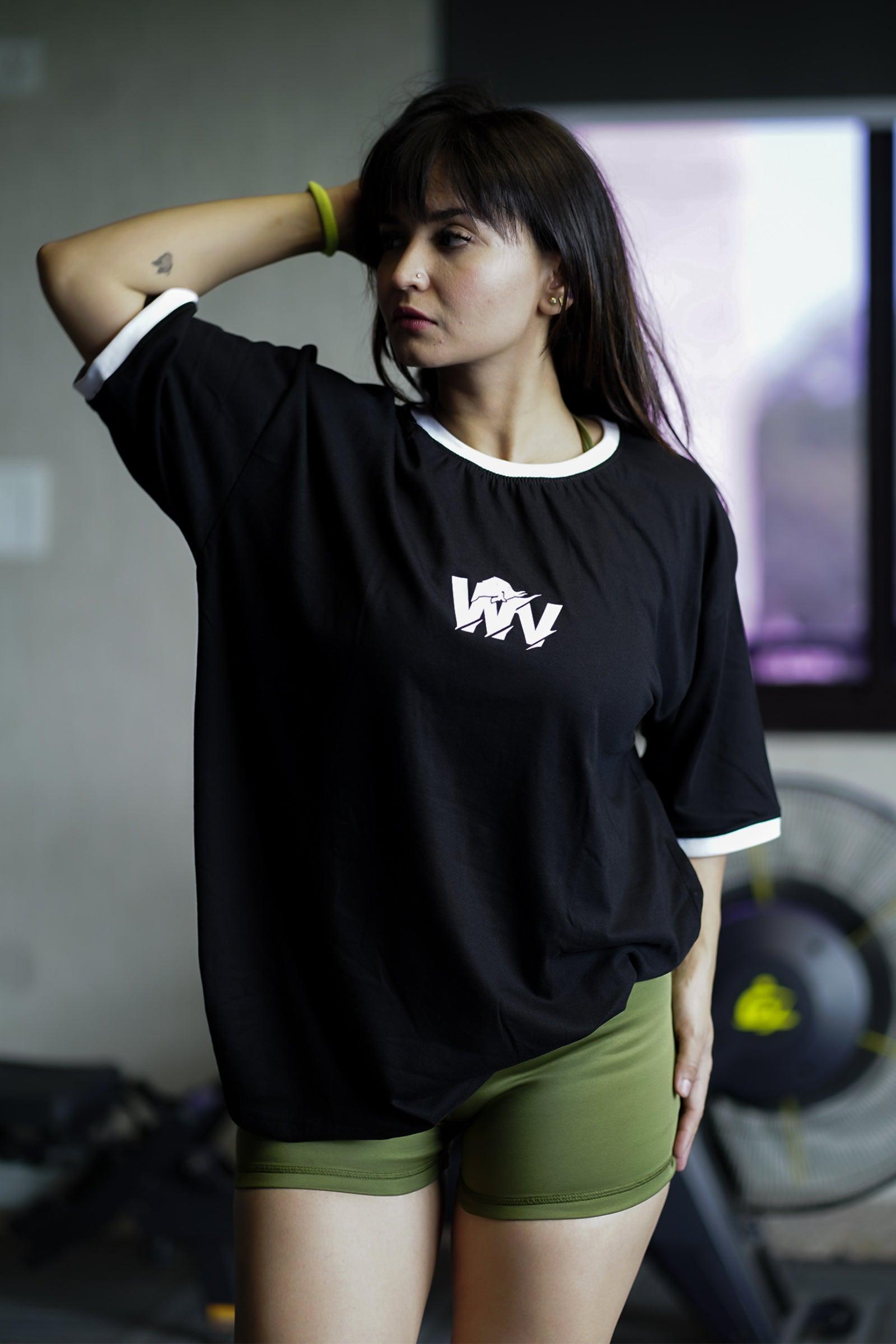WILD OVERSIZED WHITE RIB COLLAR T-SHIRT (BLACK) - THEWILDVERVE