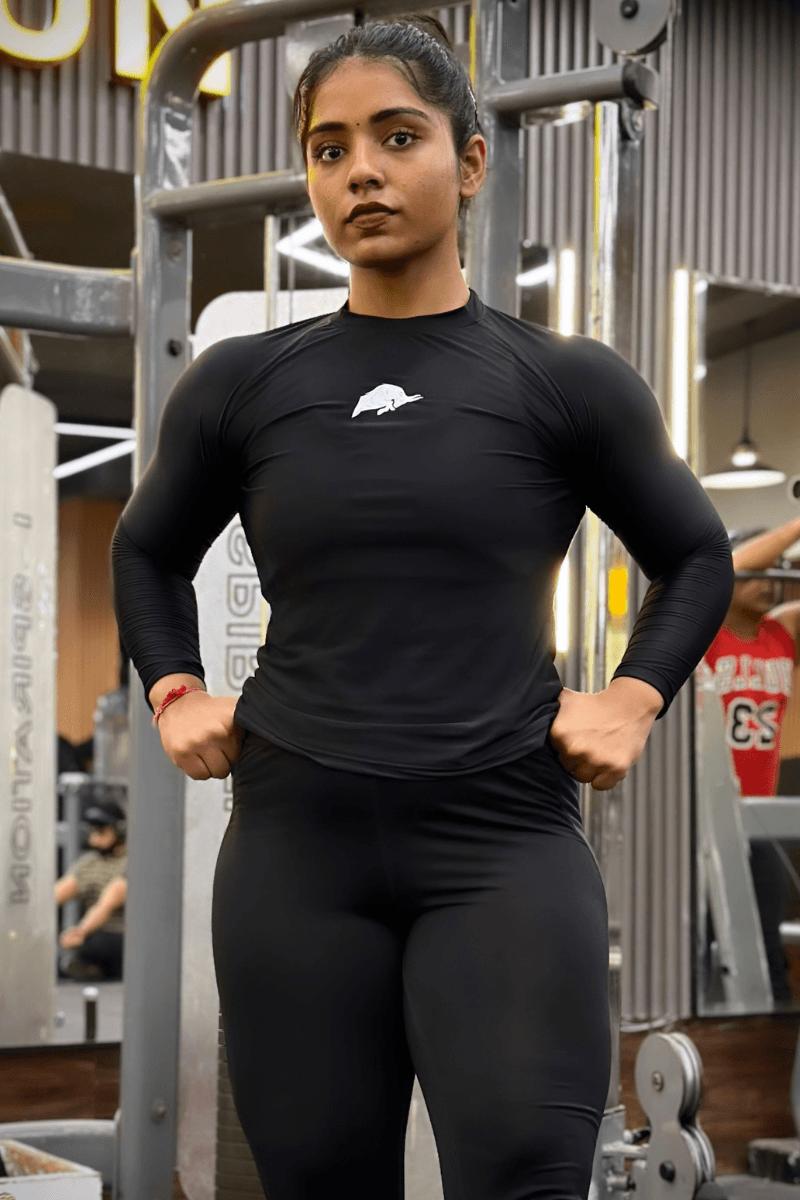 WOMENS COMPRESSION T SHIRT FULL SLEEVE BLACK