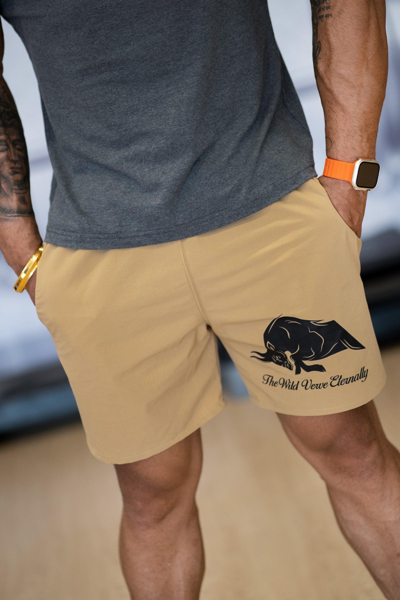 Men's Motivate Eternally Shorts (Beige) - THEWILDVERVE