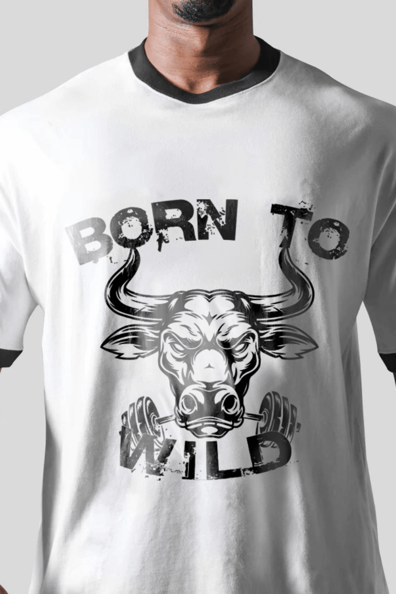 Born To Wild Oversized Black Rib Collar T-shirt (white) - THEWILDVERVE