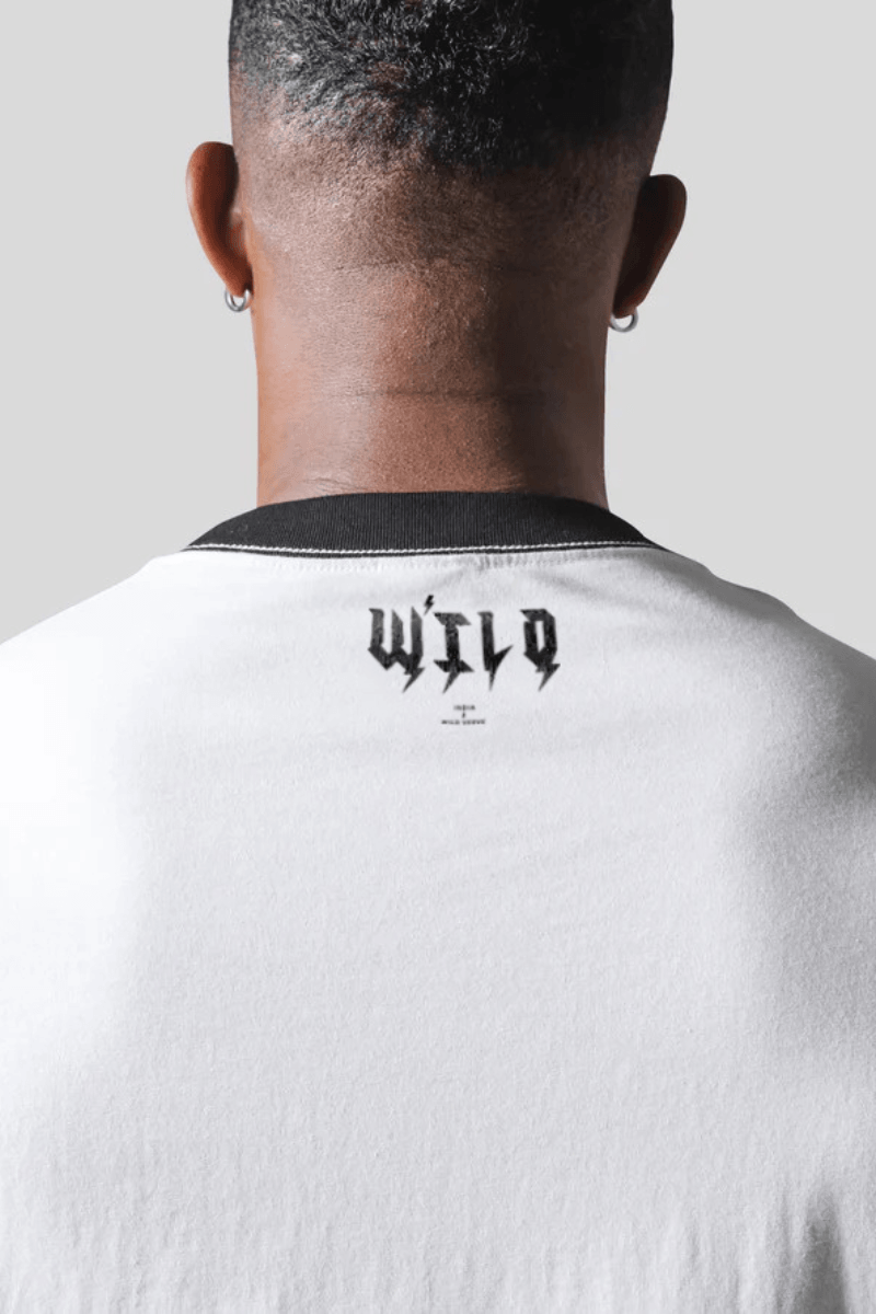 Born To Wild Oversized Black Rib Collar T-shirt (white) - THEWILDVERVE
