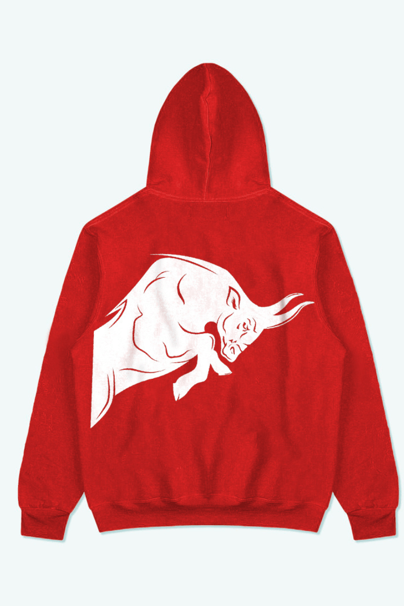 Signature White Bull Oversized Hoodie (RED) - THEWILDVERVE