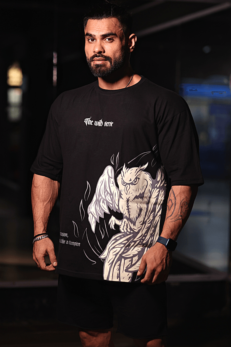 Wild Owl Oversized T-shirt (Black) - THEWILDVERVE