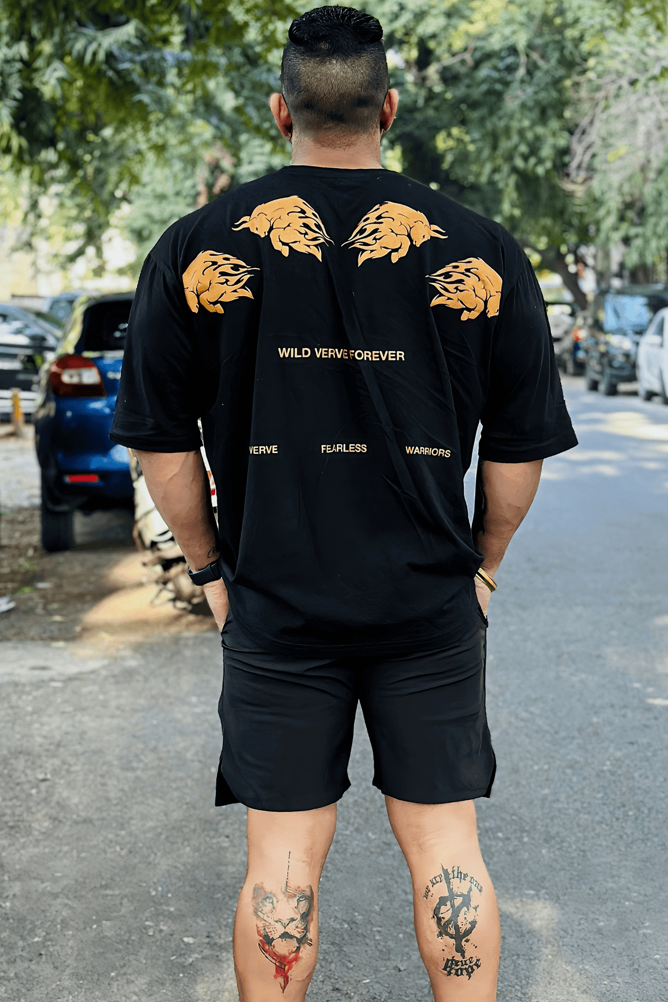 Wild Verve Forever Fiery Bull Oversized T-shirt (GOLD PRINT) - THEWILDVERVE